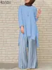 Vêtements ethniques Mode Musulman Ensembles Femmes Rayé Pantalon Large Jambe Ensembles 2pcs Survêtement Urbain ZANZEA Casual Dubaï Turquie Abaya Ensembles Assortis 230131