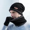 Feianos Caps Unissex Beanies Hat Hat Ring Luvas de cachecol conjunto de inverno malha grossa homem homem homem sólido gorro retro macia tela de toque 230131