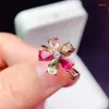 KJJEAXCMY Fine Jewelry 925 Sterling Silver Incrusté Tourmaline Naturelle Femmes Belle Noble Vintage Flower Open Gem Ring Support