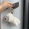 Keychains koreanska söta äkta ullpäls liten hund hänge nyckelring kvinnor plysch valp prydnadsäck bil nyckel ring ornament födelsedagspresent barn