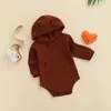 Rompers 0-18m Baby Boys Bodysuit Kids Solid Brown Long Rękaw z kapturem z kieszenią do urodzonego wiosennego jesieni