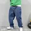 Herrar jeans streetwear kreativa klippta baggy koreansk stil hiphop denim rak lastbyxor män kläder harjuku byxor