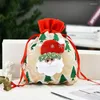 Christmas Decorations Exquisite Gift Bag Santa Claus Linen Drawstring With Handle Printed Stocking Cookie Candy Packaging