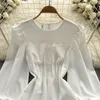 Camicette da donna Autunno Design francese Senso Maniche a lanterna di nicchia Senior Bianco Chic Graziosi top in vita