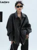 Womens Leather Faux Lautaro Spring Autumn Oversized Casual Waterproof Black Soft Pu Jacket Women with Drop Shoulder Long Sleeve Fashion 230131