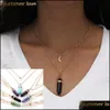 H￤nghalsband formade v￤nner Crystal Opals Natural Stone Moon Necklace Dubbelskikt Choker f￶r kvinnor Drop Leverans smycken Pendan Ot6ij