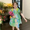 Kızın Sevimli Çocuk Elbisesi Çiçek Prenses Bow Ball Gown Kids Vestidos Moda Çiçekleri Genç Kızlar Yaz Elbiseleri 0131