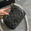 23C Womens Oil Wax Leather Hobo Vinatge Bags Cassic Mini Croissant Purse Diamond Lattice Black White Purse With Coin Charm Outdoor Handbags 17X19X6CM