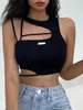 Women's Tanks Camis Women Hollow Out Black Y2K Tees Sleeveless Skinny Tops Cool Punk T-shirts Techwear 2022 Spring Summer New Sexy Crop Top Y2302