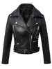 Women's Leather Faux FTLZZ Women Autumn Winter Black Jackets Zipper Basic Coat Turndown Collar Motor Biker Jacket With Belt 230131