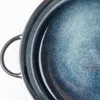 Piatti Piatto in ceramica blu smaltata brillante Tocco liscio Design creativo a bocca dritta Due orecchie Portatile Comodo per la cena a casa