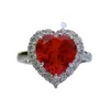 Cluster Rings Red Diamond Pink Ring Love Heart Ocean Gift For Wife And Girlfriend S925 Silver