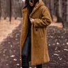 Women's Vests Women Winter Coat Thick Solid Color Hooded Hat Long Sleeve Keep Warm Woolen Mid-calf Length Lady Overcoat Clothes For Outdoor