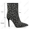 Heelslover عالية الجودة المرأة شتاء أحذية الكاحل أحذية الراين ، الكعب المؤثر ، وأصبع أحذية الحفلات السوداء