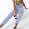 Calças de carga de jeans camuflagem de jeans feminina de alto teto versátil calças femininas 9109-06