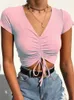 Women's Tanks Camis Sexy V Neck Cropped Tank Tops Women Drstring Tie Up Front Camis Candy Colors Streetwear Slim Fit Ribbed Crop Top 2023 Y2302