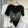 Été diamant à manches courtes T-shirt pour les femmes 4XL grande taille Chic décontracté couleur unie O cou T-shirt dames t-shirts streetwear haut luly