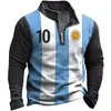 Erkek Hoodies Sweatshirt Arjantin bayrağı sweatshirt Erkekler Sıradan yarım fermuarlı sweatshirt standı yaka ceket moda uzun kollu polo gömlek bayrak 3D kapüşon 230201