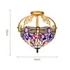 Luzes de teto Barroco Tiffany Dragonfly Lamp for Balcony Foyer Aisle Entrance Vintage Colorful Glass 34cm Light 1158