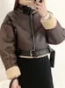 Giacca corta in pelle da donna Ailegogo invernale da donna streetwear in pelliccia di agnello con cintura Cappotto da moto in pelle di pecora caldo spesso outwear 230131