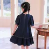 女の子のES Thin Girls Denim 2022 New Kids Ruffles Dress Bottons Children Clothes Clotes Teens Clothes for Baby＃7016 0131