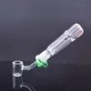 Pipe à fumer de haute qualité 14mm joint brûleur à mazout en verre bong avec clip en plastique sans clou de quartz à 45 degrés Dab Straw Oil Rig