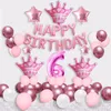 Andra evenemangsfestleveranser 1 Set Blue Pink Crown Birthday Balloons Helium Number Foil Balloon for Baby Boy Girl 1st Decorations Kids Dusch 230131