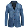 Mens Suits Blazers Jacket Men Casual Denim Slim Pocket Splicing Coat Long Sleeve SingleBreasted Turndown Collar 230131