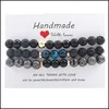 Beaded Strands 3Pcs/Set Fashion 8Mm Black Lava Bead Elastic Bracelets Natural Tiger Eyes Glass Bracelet For Men Women Jewelry Gift Otqgs