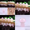 Stone 20Mm Rose Quartz Mini Mushroom Plant Statue Natural Carving Home Decoration Crystal Polishing Gem Drop Delivery Jewelry Dhgarden Dhfvw