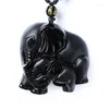 Collane con ciondolo Natrual Obsidian Intagliato Naso di elefante Dio della ricchezza Ciondoli fortunati Collana nera