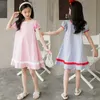 Kız kızlar iki renkli patchwork elbise 2022 çocuk pamuk yeni yaz kıyafetleri çocuk gündelik elbiseler moda #6915 0131