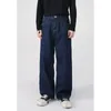 Heren jeans mannen denim broek 2023 mode eenvoudige rechte midden taille casual mannelijke gewassen donkere bluestraight brede been broek
