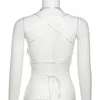 Kvinnors tankar Camis Anjamanor Asymmetrical Cut Out Crop Top Silver Pu Leather Clubing Strappy Open Back Halter Tight Tank Tops Summer 2023 D87-Bz14 Y2302