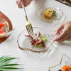 Tallrikar Marine Series Transparent Glass Dinner Plate Gold Line Scallop Starfish Dessert Snack Fruit Sallad Bowl Dishes Kitchen