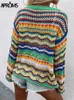 Kvinnors stickor Tees Aproms Elegant Rainbow Colored Long Sleeve Knit Cardigan Women Autumn Hollow Out Overdimensionerad tröja Kvinnlig mode Ytterkläder 230201