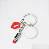 Keychains Lanyards sublimering Blank Diy Heart Round Red Lip Lipstick Alloy Sier Plated Pendants Designer Jewelry Lover Key Rings Dhkwq