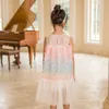 Летнее сетчатое платье без рукавов для девочек, новые детские милые платья с цветочным принтом, детская лоскутная одежда, лучший подарок #6855