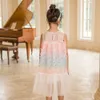 Girl's Summer Girls Sleeveless Mesh Dress 2023 New Kids Cute Floral Dresses Children Patchwork Clothing Best Gift #6855 0131