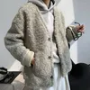 Women's Fur Winter Women's Casual Solid Color V-neck Long-sleeved Loose Lamb Wool Coat