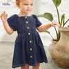Flickans klänningar Little Maven 2022 Baby Girls New Fashion Summer Dress Denim Stretch Children Casual Clothes Rabbit mjuk och komfort för barn 0131
