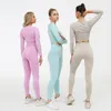 Active Sets Simple Leisure Long Sleeve Pants Yoga Set Breathable Sports Running Two Piece Tight Knitted Seamless Fitness Clothing