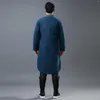 メンズダウンメン冬の厚い綿パッド付きオーバーコートロングジャケット男性チャイナスタイルレトロボタンリネンウォームパーカスコートアウターウェア