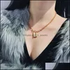 Colares pendentes Colar de travamento quadrado ￠ m￣o para homens e mulheres Gold Sier Color Lover Chokers Clavicle Jewelry Gifts Drop Otyi9