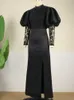 Plus size Dresses Elegant Black Lace Puff Sleeve Long Dresses for Women Sexy High Slit Summer Robe Femme Evening Party Maxi Women's Dress 230201