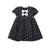 Girl's College style Girls dress Summer Student Children's Flowers Dresses for 4 5 6 7 8 9 Years Kids Print Black Fashion chiffon Dress 0131