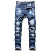 Мужские джинсы Осень Зимние белые стройные брюки синие ручные брюки с плотными нищие брюки
