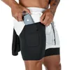 Männer Shorts Doppelschicht Jogger Männer 2 in 1 Kurze Hosen Fitnessstudios Fitness Eingebaute Tasche Bermuda Quick Dry Strand Männliche Jogginghose 230131