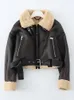 Women's Leather Faux Ailegogo Winter Women Streetwear Lamb Fur Short Jacket with Belt Moto Biker Thick Warm Sheepskin Coat Outwear 230131