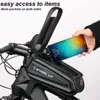 Panniers SフレームフロントトップチューブMTBバイクサイクリングケースタッチスクリーンバッグ自転車用携帯電話アクセサリー0201